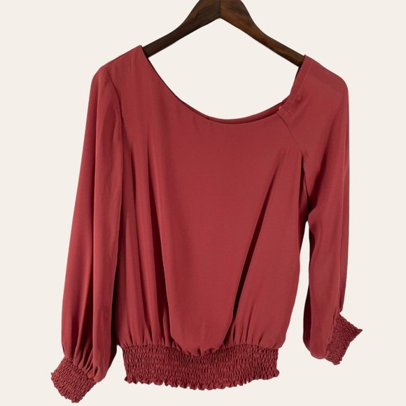 Krisa Rust Red Long Sleeve Smock Waist‎ Top - Picture 1 of 6